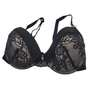 Gilligan & O'Malley Push-Up Bra 36C Black Lace Underwire Padded 246808